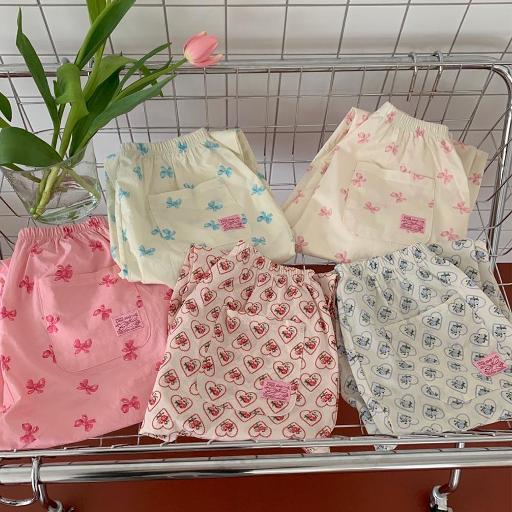 [made] 포켓 룸 팬츠 하트 리본 고쟁이 순면 바지 잠옷 (5color)