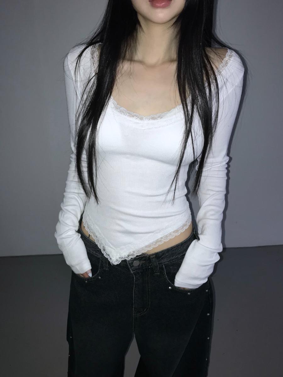 del luna unbal lace top(2 color)