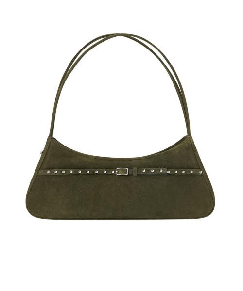 미니 버클 스몰 바게트백 - Studded Khaki Suede