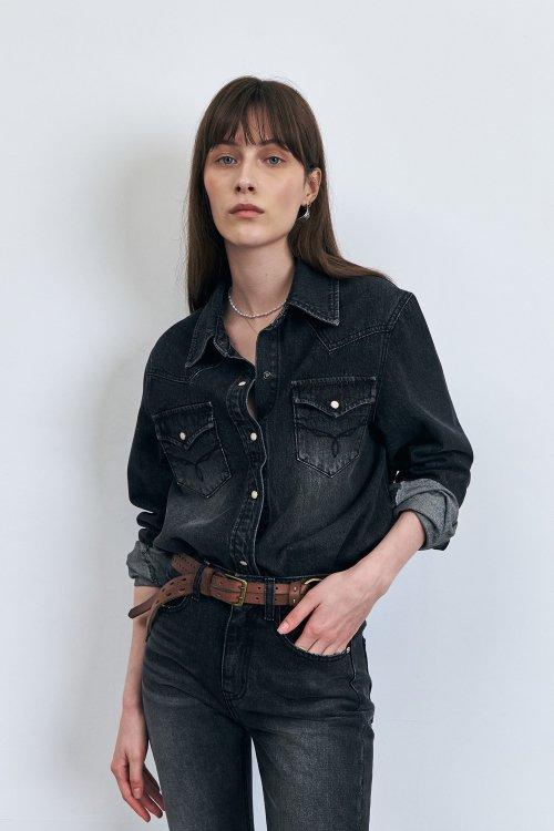 Western Pocket Denim Shirt, Black