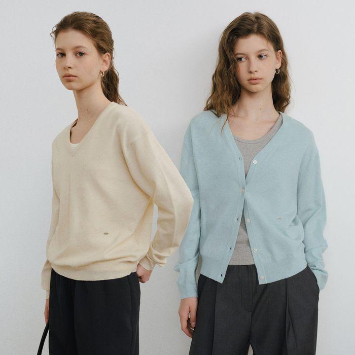 [set] Washable V-neck knit & cardigan set_7colors