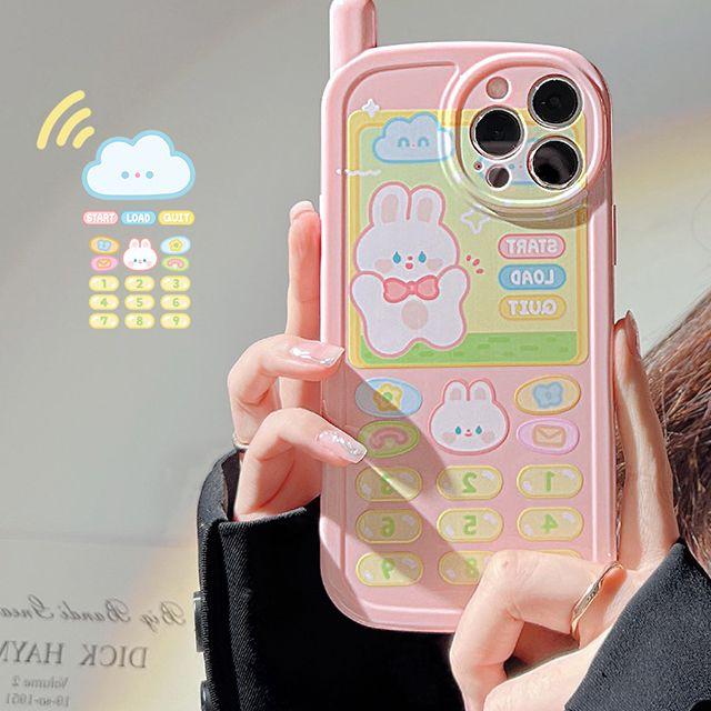 핑크 토끼 전화기 아이폰 풀커버 실리콘 젤리 레트로 귀여운 유니크 친구 생일 선물 우정 핸드폰 휴대폰 애플 폰 케이스 아이폰케이스 11 12 프로 13 프로맥스