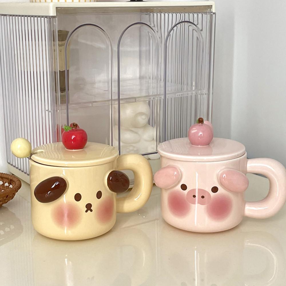 귀여운 머그컵 아기돼지 댕댕이 홈카페 뚜껑 머그 2종 300ml