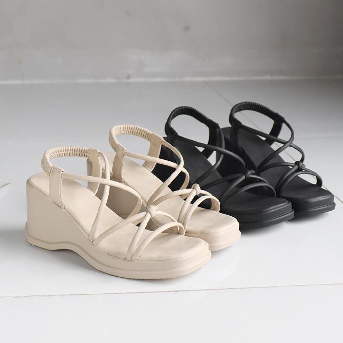 파로든 꼬임 더블크로스 백밴딩 통굽웨지 샌들(7.5cm)