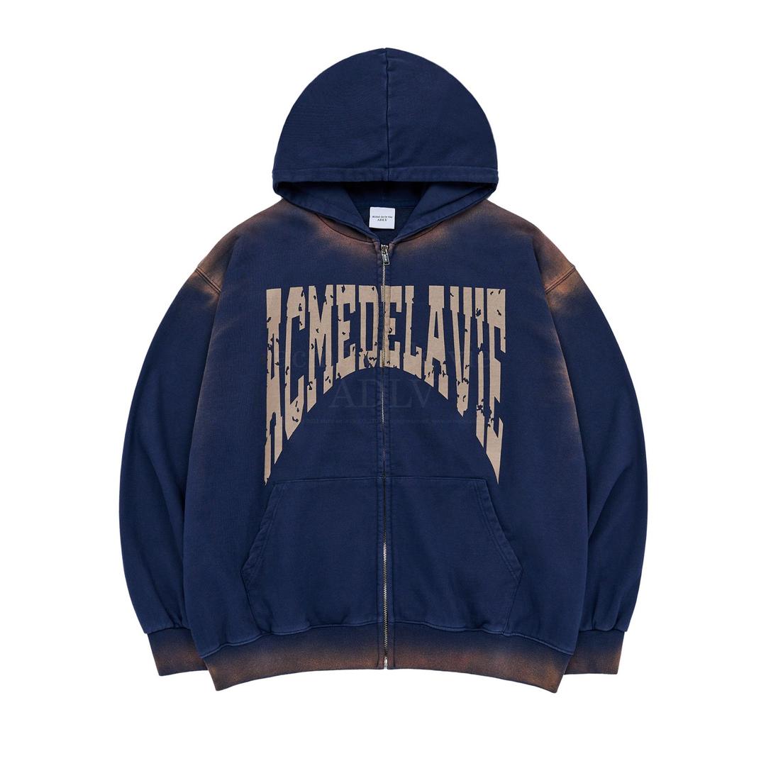 [아크메드라비] FRONT FULL LOGO SPRAY WASHING HOODIE ZIP UP NAVY
