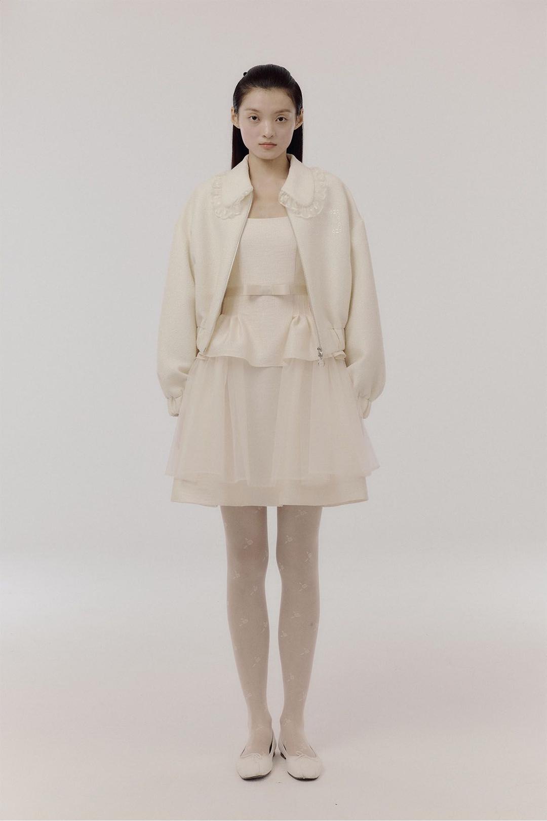 LACE COLLAR TWEED BOMBER JACKET_IVORY