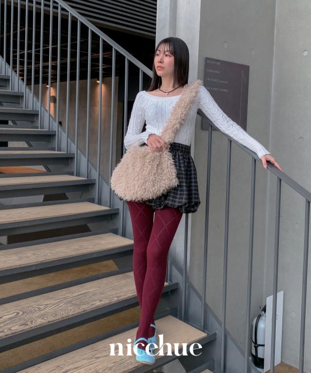 니스휴 다이아몬드 코튼 스타킹 6color / 가을 타이 회색 차콜 검정 면 컬러 패턴 니트 검은 아가일 브라운 연그레이 흰색 블랙 무늬 레드 한파 빨간 펀칭 아이보리 와인