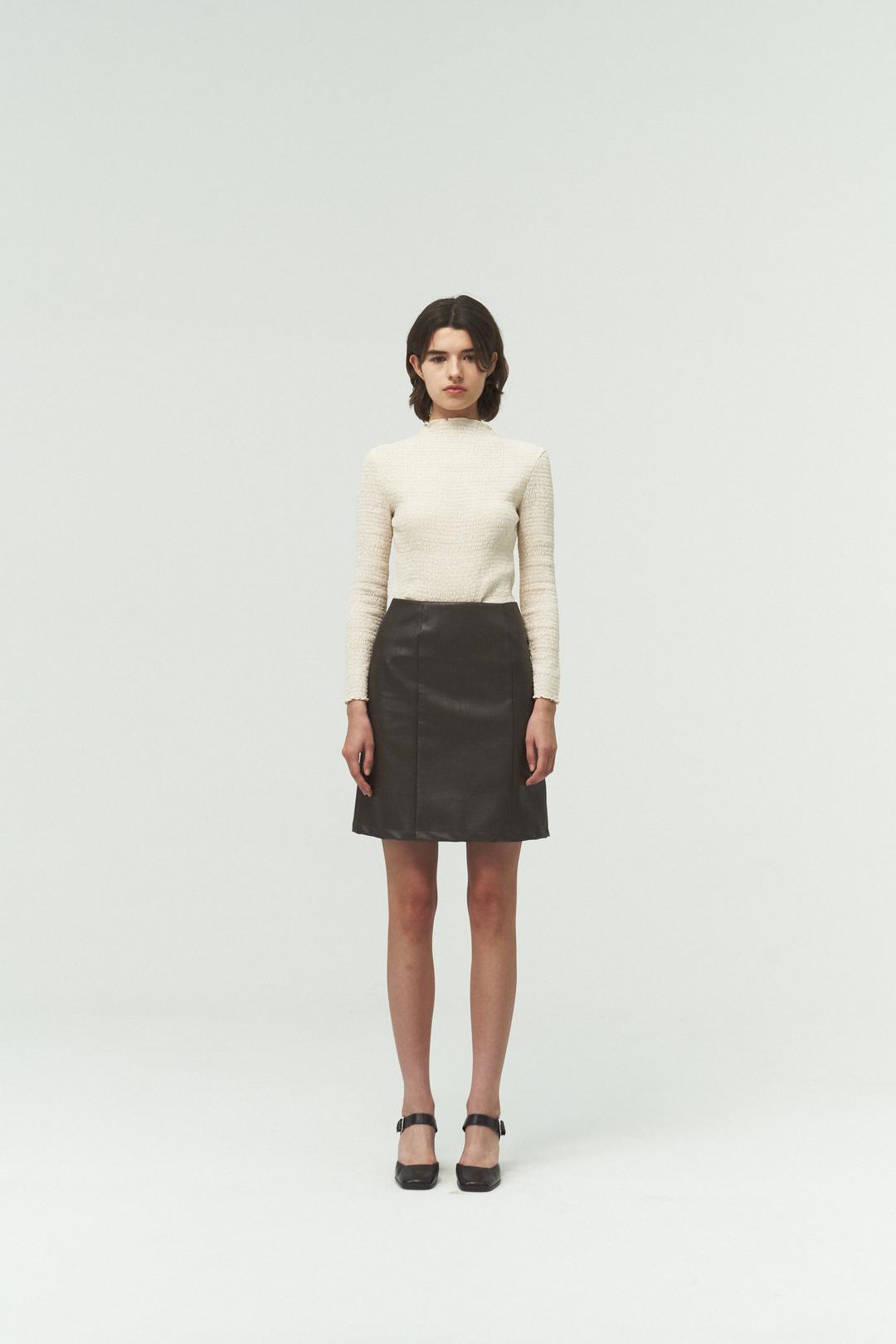 LEATHER MIDI SK / BROWN