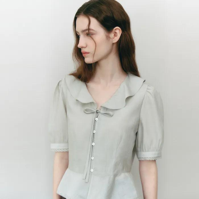 Ruffled V-Neck Peplum Blouse MINT