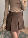CORDUROY BELTED PLEATS MINI SKIRT(BROWN, BLACK 2COLORS!)