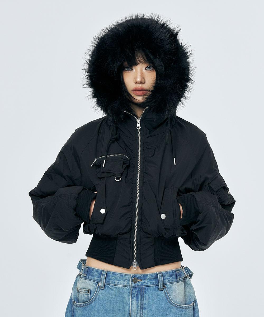 HOODED PUFFER JACKET BLACK