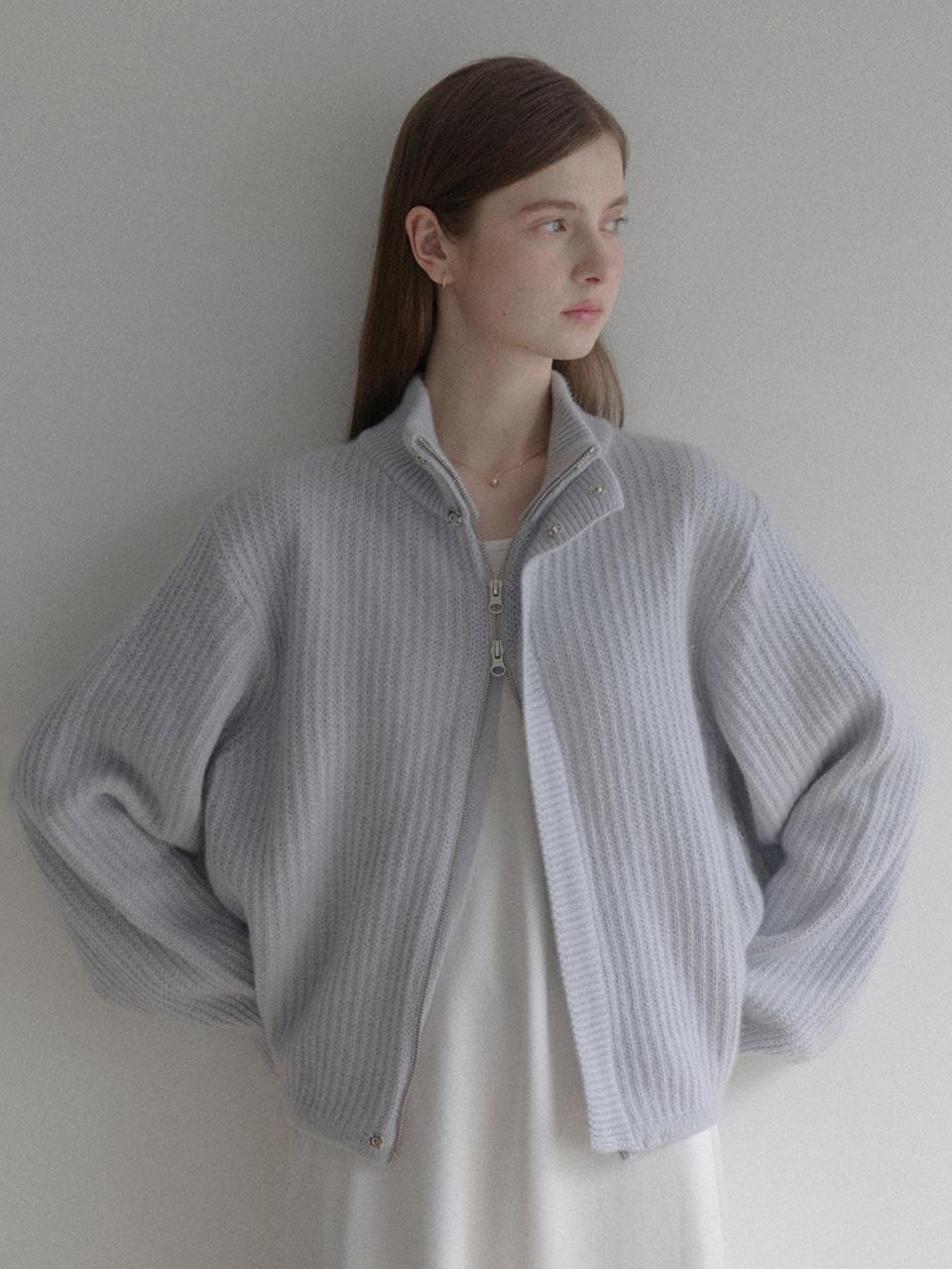 esy cashmere half knit zip up (sky)