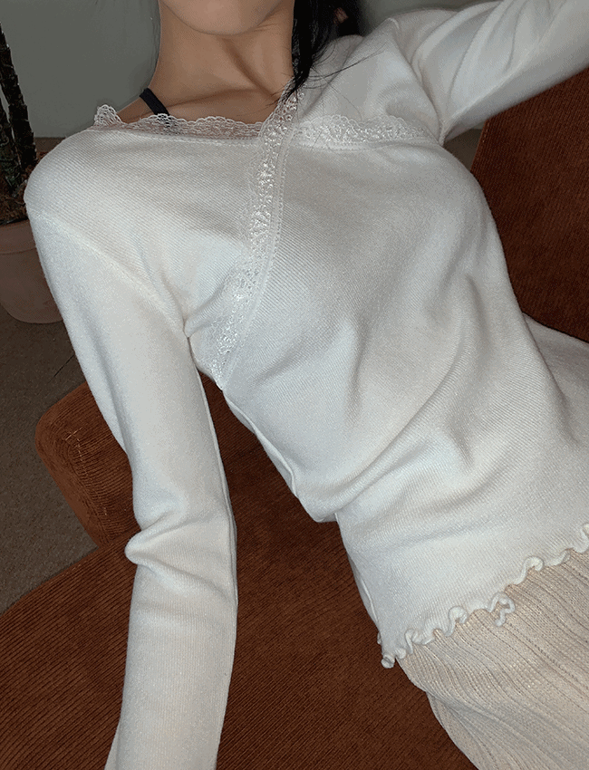 브이 레이스 도톰 슬림 니트티 (2color)