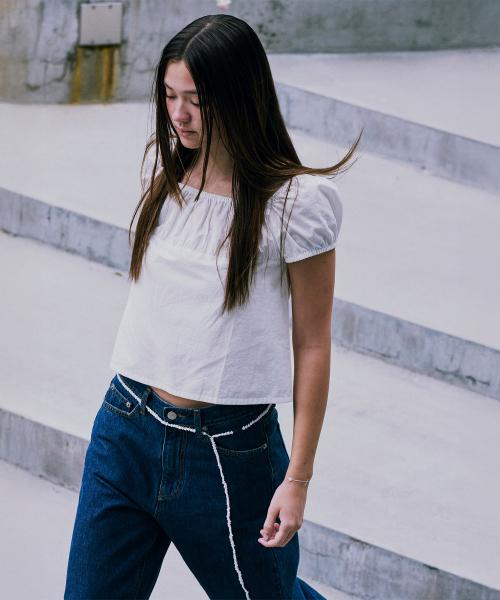SHIRRING COTTON TOP_OFF WHITE_LC252BL01OW