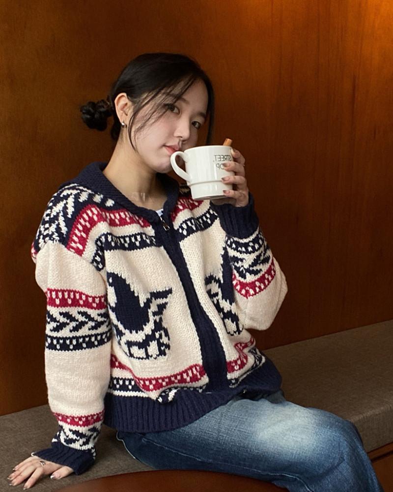 [쓰리하우스] 여자 빈티지 울 집업 코위찬가디건 니트집업