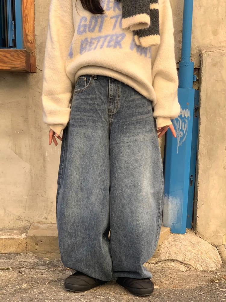 [남녀공용] 체형커버핏 380 워시드 벌룬핏 데님/1color