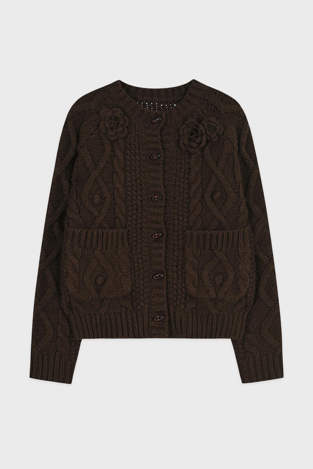 Flower Knit Cardigan (Deep Brown)