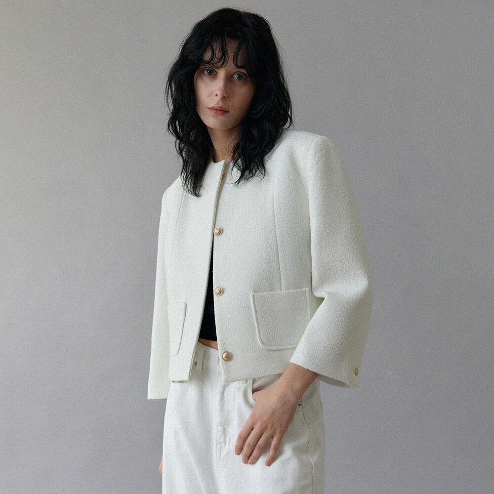 tweed round neck jacket (2color)