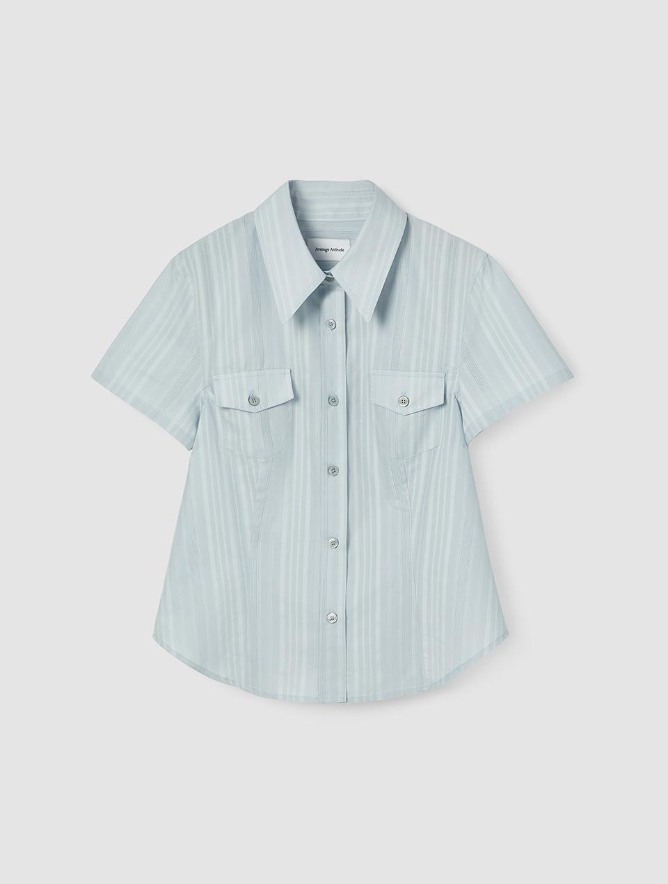 Short-Sleeve Stripe Shirt_Dusty Blue [5월 12일부터 순차 배송]