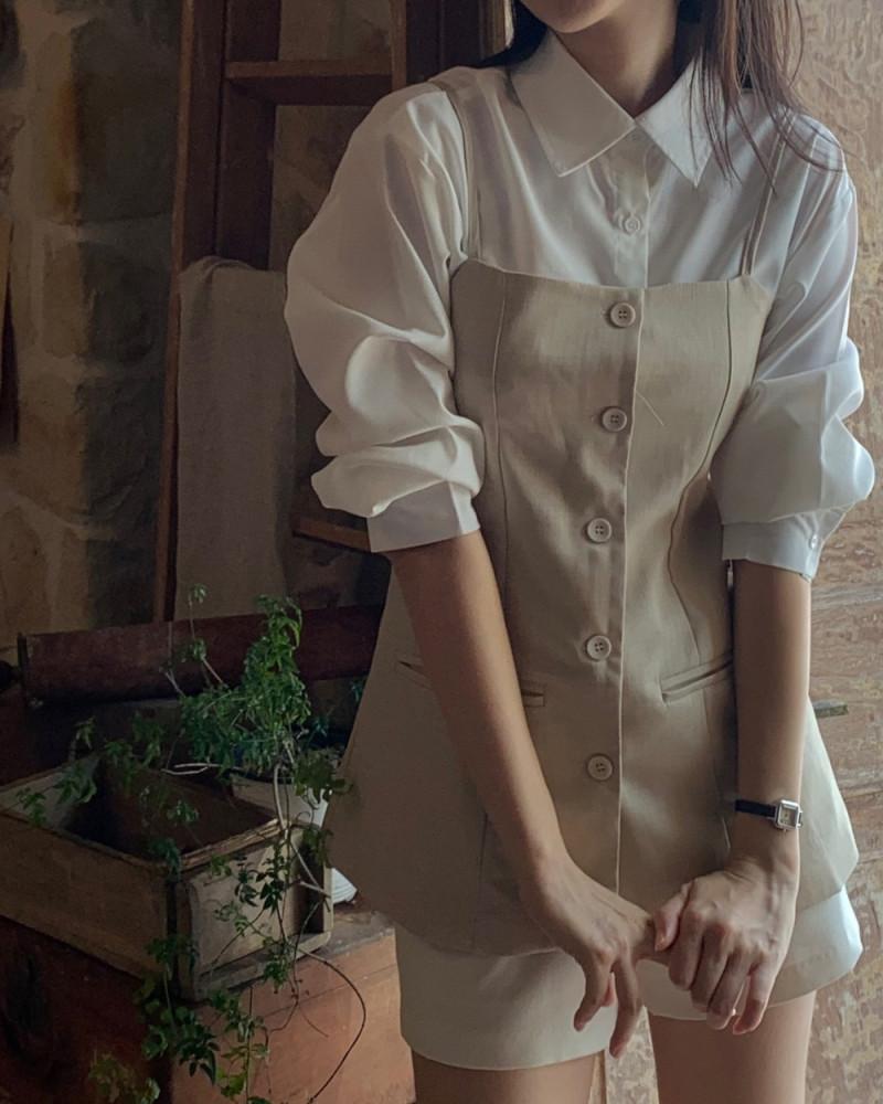 뷔스티에 어깨조절 레이어드 셔츠 세트