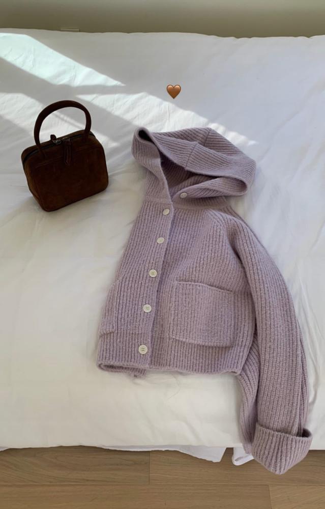 (당일) 미엘 후디 가디건 3col 그레이 연보라 크림 여자 니트 겨울 miel