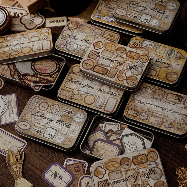 [1+1할인] 40매 틴케이스 라벨 태그 컬렉션 패키지 6종 빈티지 스티커 다꾸 다이어리 꾸미기 노트북스티커 노트북꾸미기 탑꾸스티커 아이패드스티커