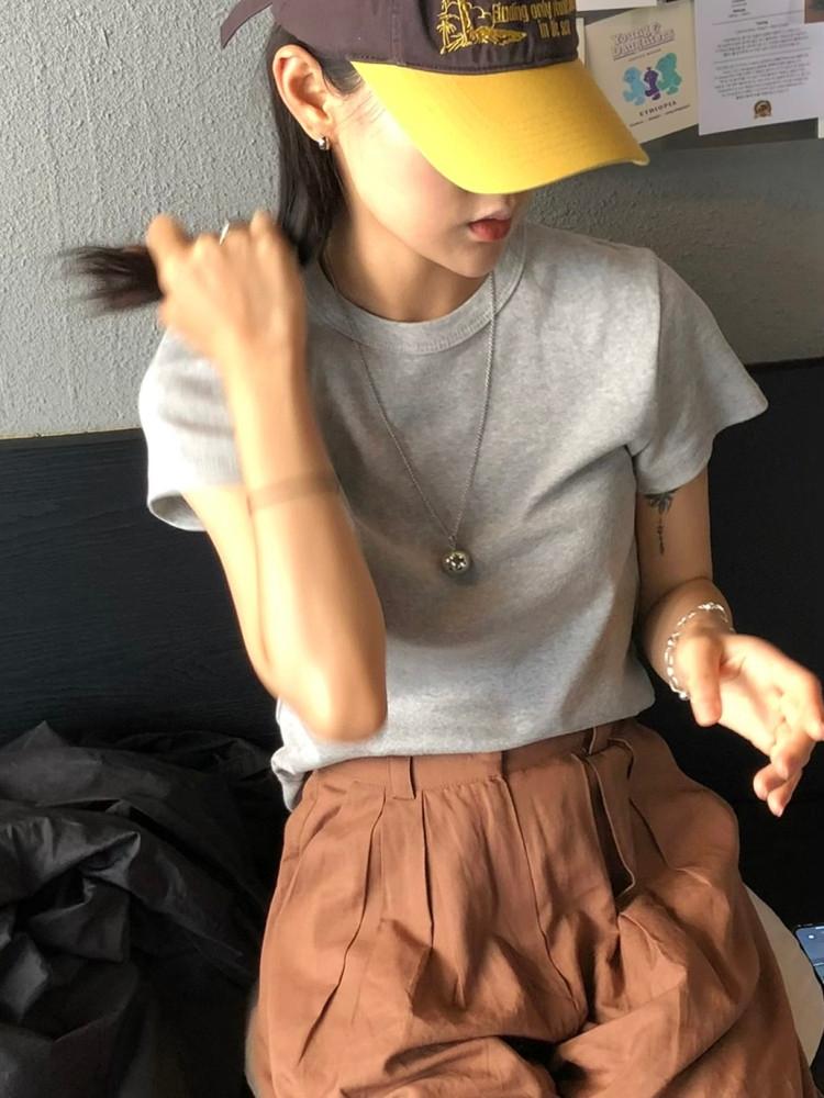 미니 라운드 슬림 텐션 반팔 티셔츠 (3color)