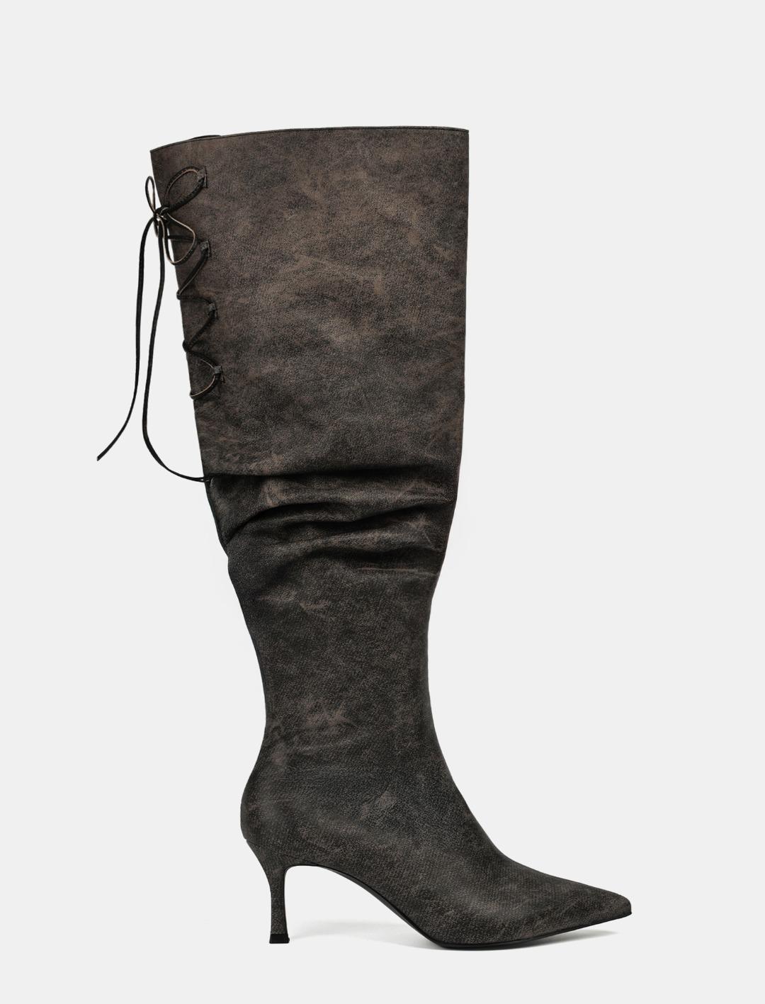 012 Valley Lace Up Thigh High Boots (Light Washed Brown)