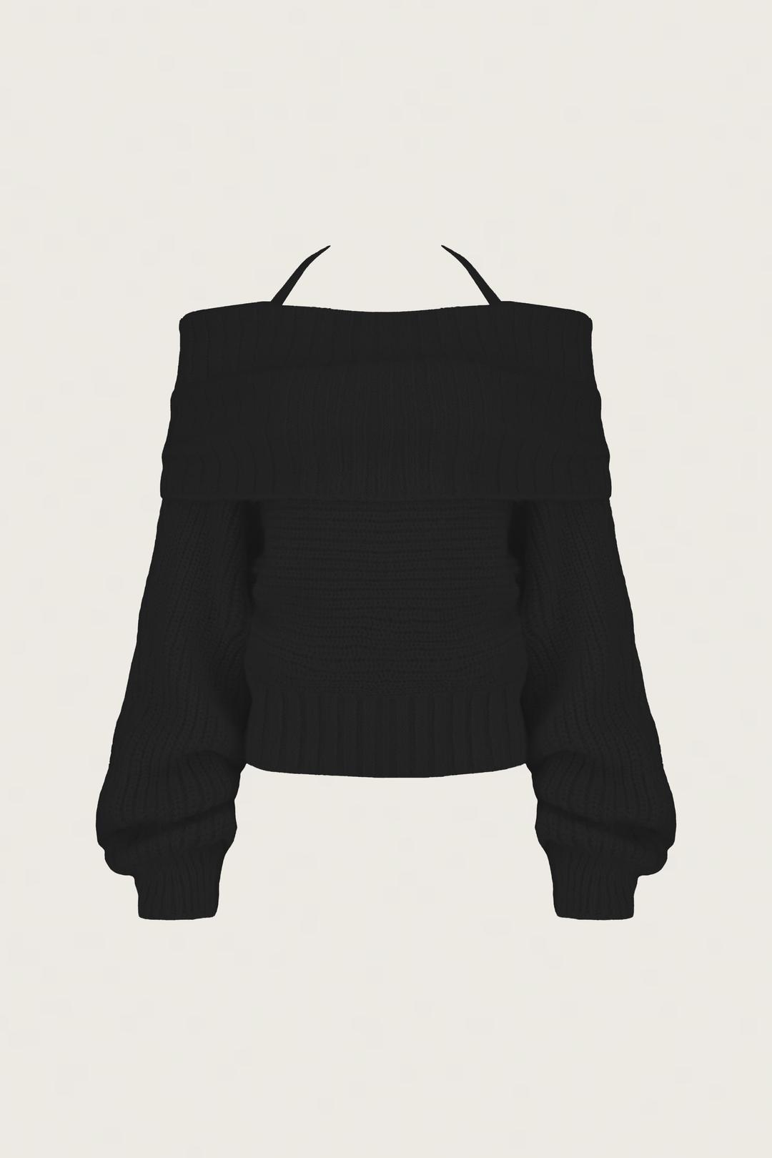 Palette off-shoulder ribbon knit, Black