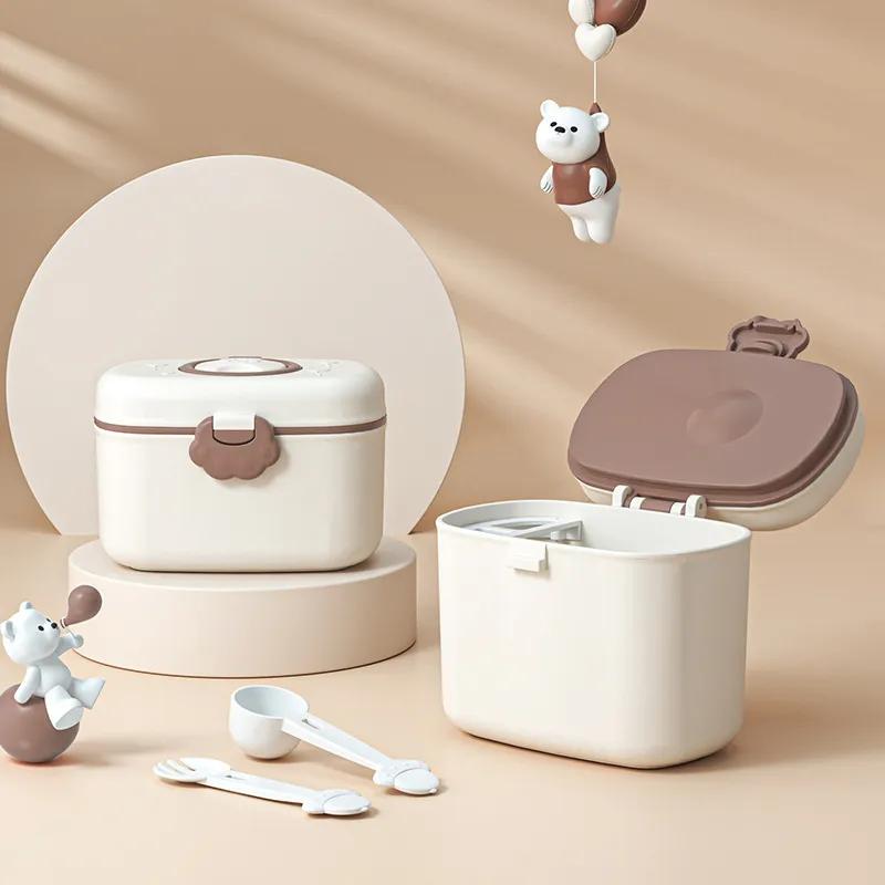 휴대용 아기 우유 분말 상자, 귀여운 곰 모양 식품 보관 상자, 필수 시리얼, 유아 우유 분말 상자, 유아 간식 용기