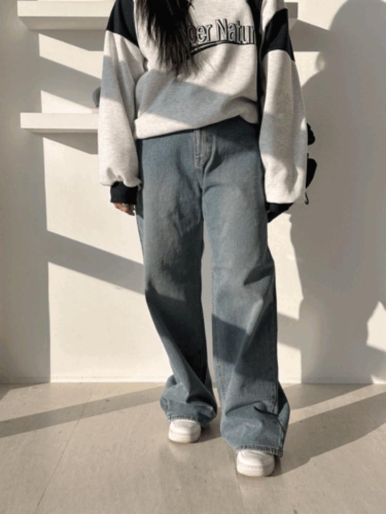 925 뒷밴딩 통 기모 와이드 일자 청바지[2color/S-3XL]