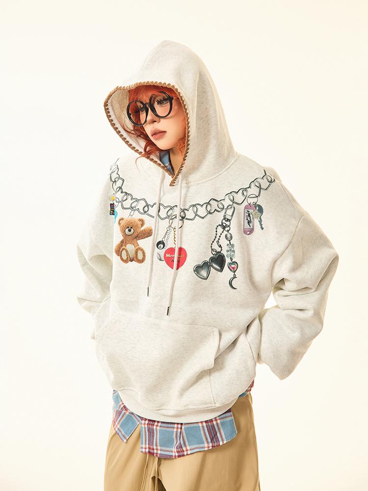 MAIKAO Bear Chain Necklace Pullover Hoodie