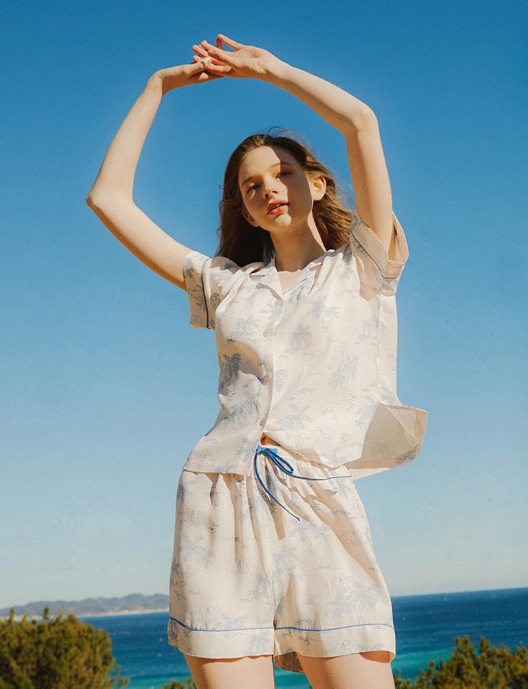 라벨르오브 여성 잠옷 파자마 타히티 반소매 페어 상하의세트