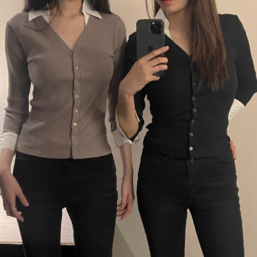 골지 체형보정 셔츠 레이어드 티셔츠