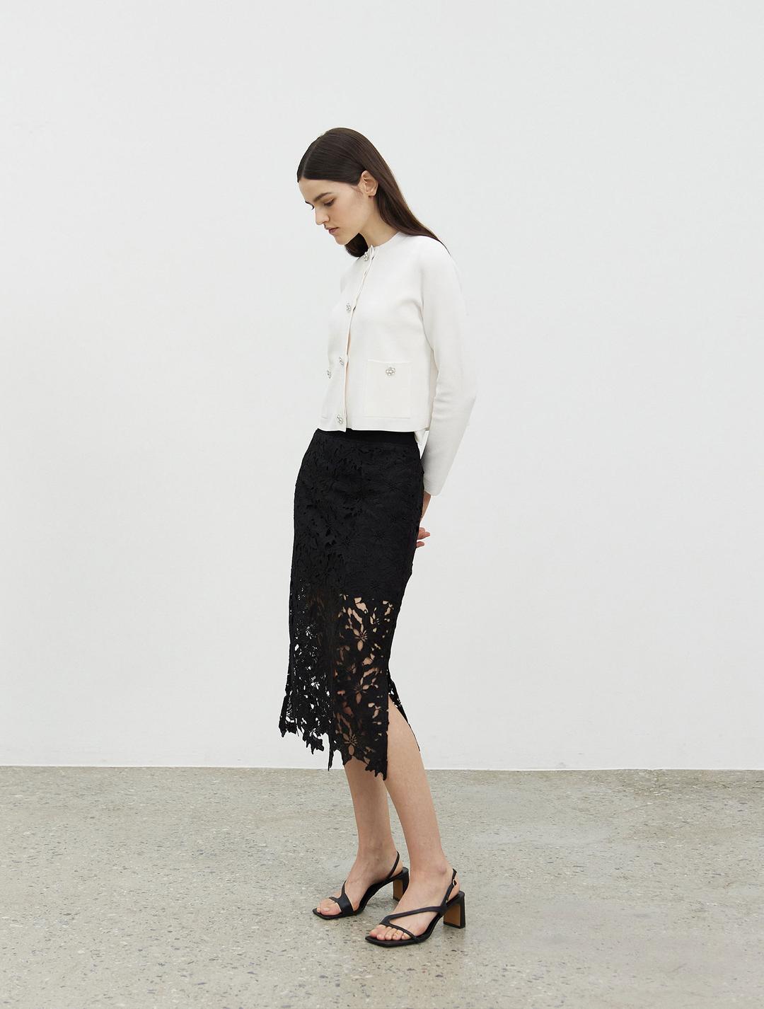 Lace Midi Skirt - Black