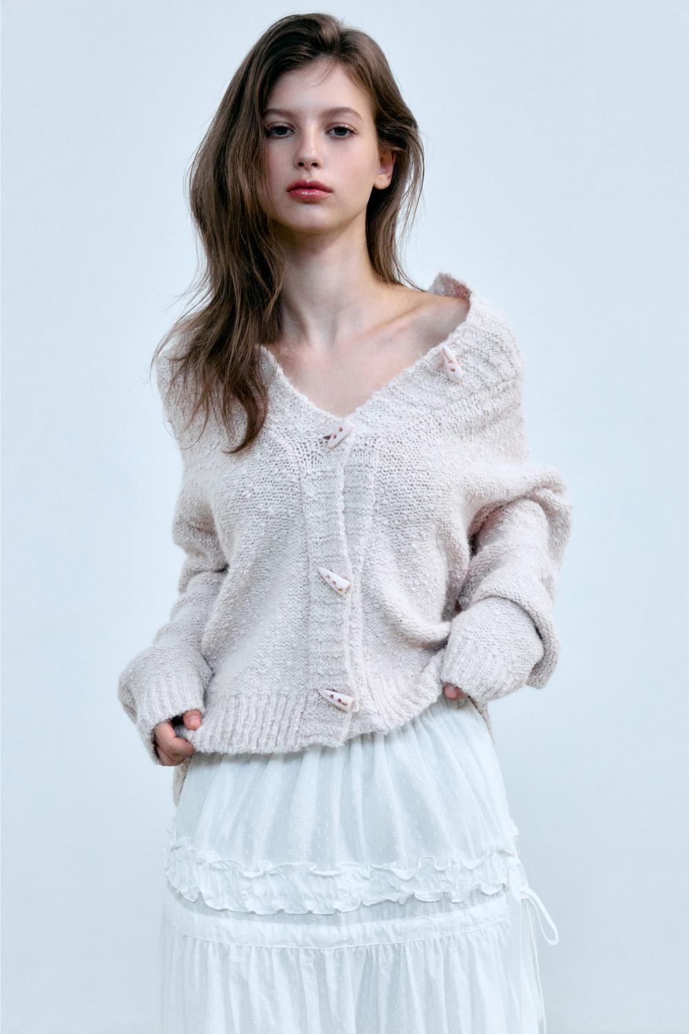 ALPACA MIX TOGGLE KNIT CARDIGAN (BABY PINK)