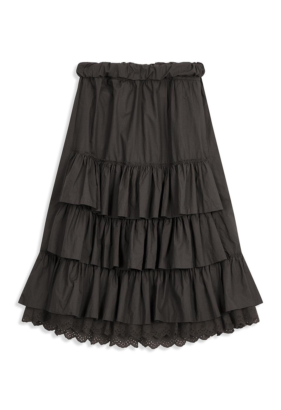 ROLLED WAIST TIERED SKIRT, CHARCOAL