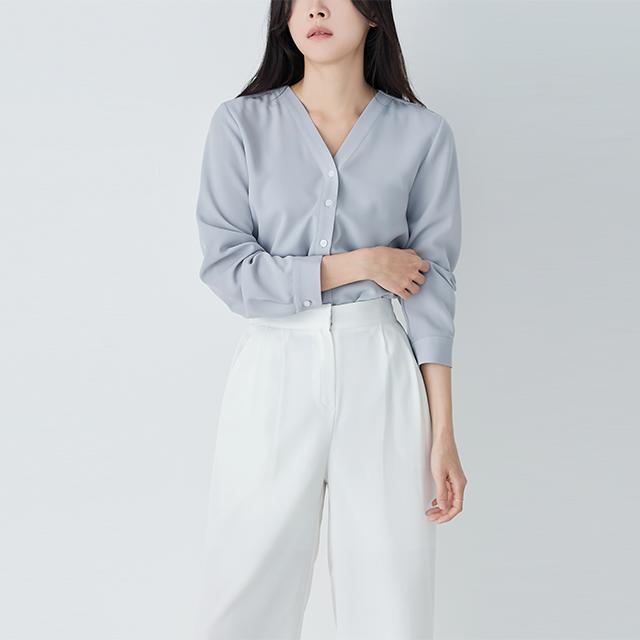 리틀마켓 [균일가 14900원] 실키 링클프리 노카라 브이넥 셔츠 블라우스 BE14B3 단추 버튼 핑크 소라 블루 화이트 데이트 하객 결혼식 오피스 출근 면접 모임 룩