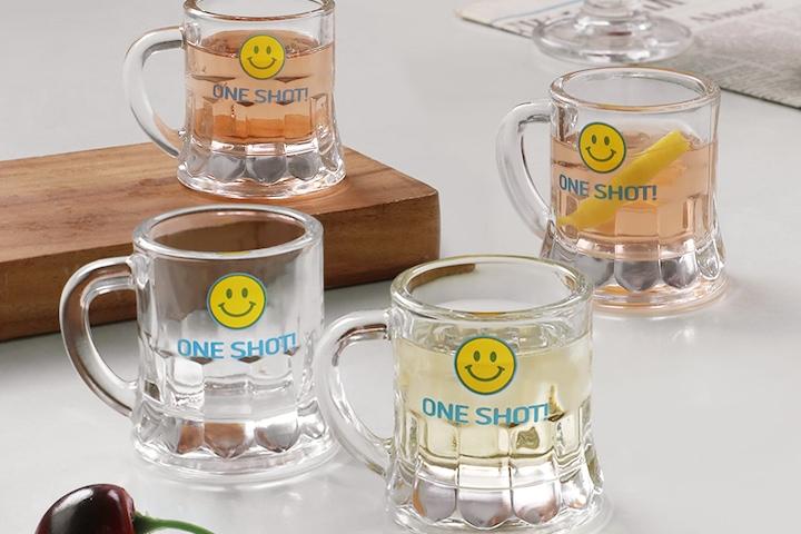 스마일 손잡이 소주잔 4p 세트/ 술잔 홈파티 샷잔