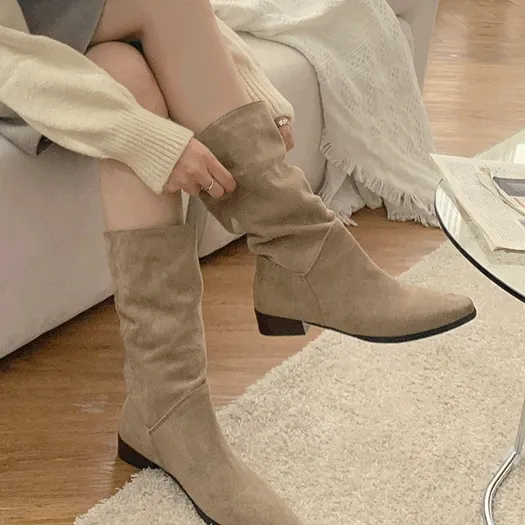 ◈쿠폰◈양말증정◈저가비교불가◈스웨이드 주름 셔링 링클 슬라우치 미들 하프부츠 하객룩 fs-0630