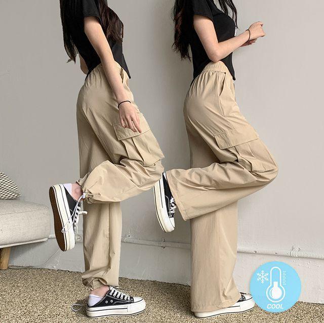 [롱&기본&숏/쿨원단] 투웨이 바스락 쿨링 밴딩 스판 카고 포켓 와이드 일자 팬츠 여름카고팬츠 시원한소재 나일론 여름 카고 와이드 팬츠 포켓와이드팬츠