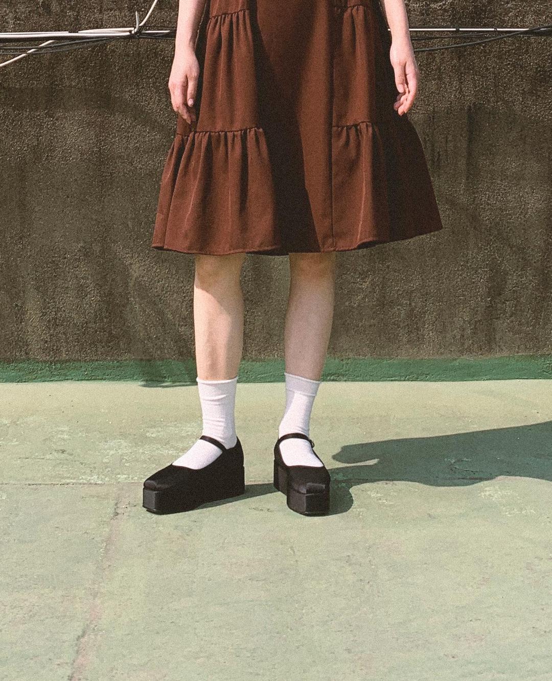 Ballet maryjane platforms (black satin)