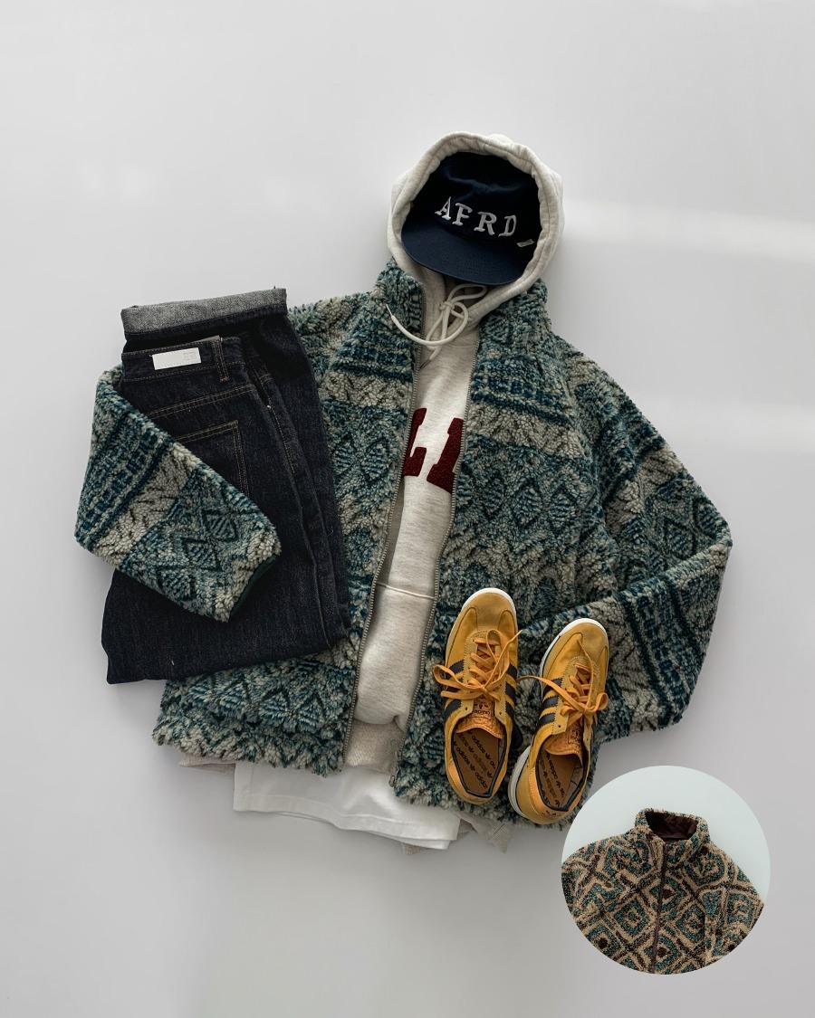 노르딕 패턴 플리스 자켓