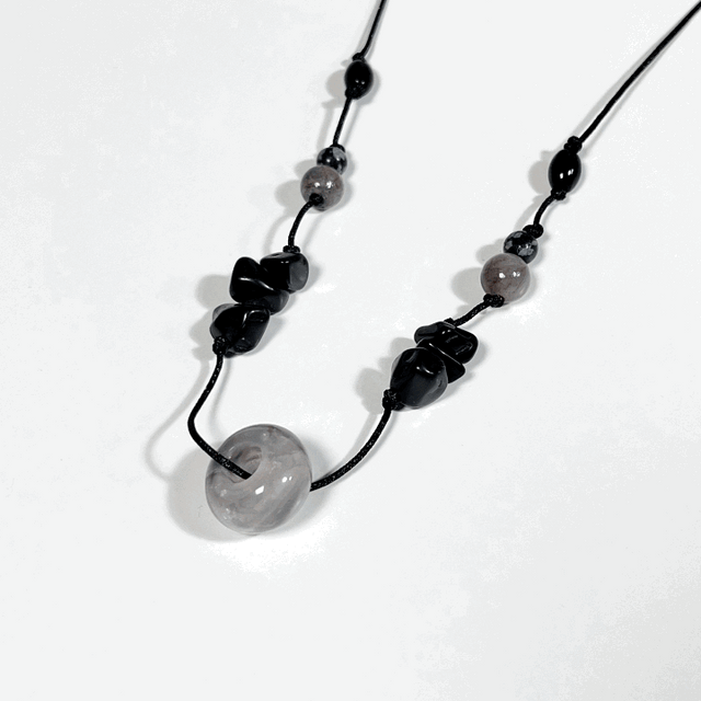 [제작] 무채색 원석 매듭 목걸이 빈티지 오리엔탈