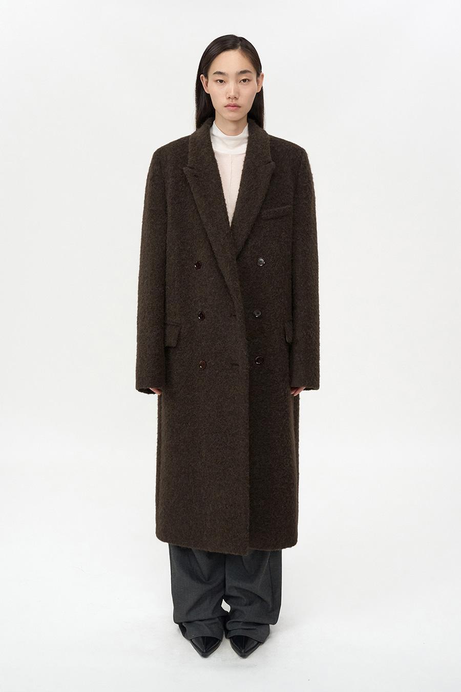 부클 알파카 헤어 더블 코트 BROWN