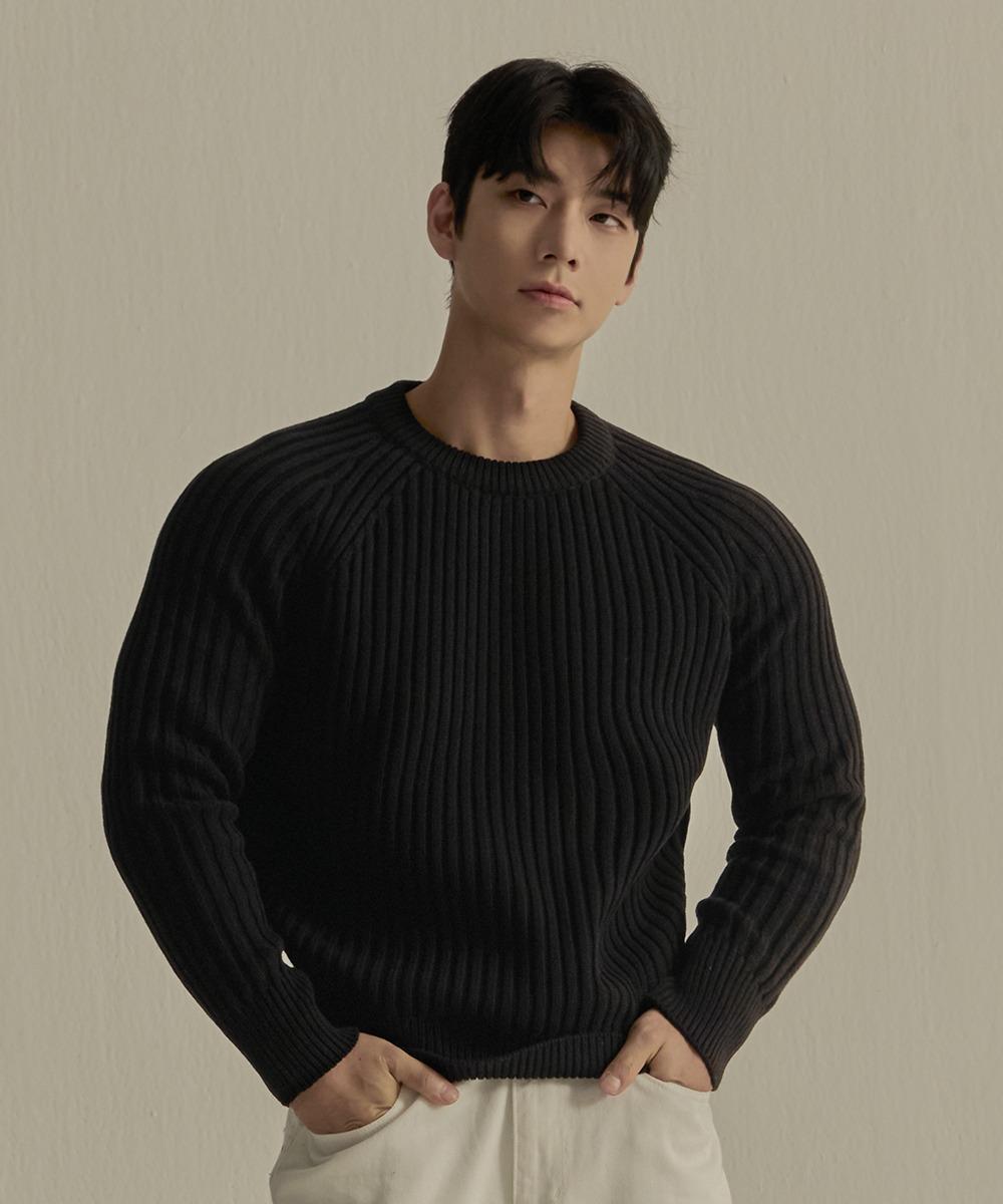 헤비코튼 크루넥 머슬 니트 (블랙)