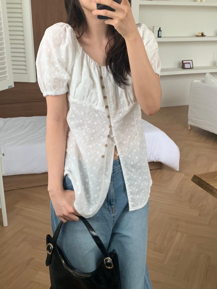 피에 펀칭 투웨이 미디 블라우스 오프숄더블라우스 2colors