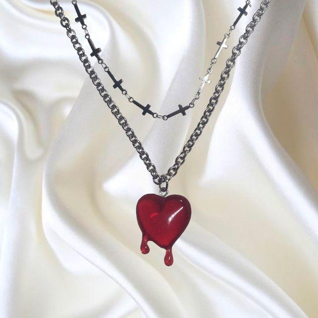 Drop red heart necklace / 드롭 레드하트 목걸이