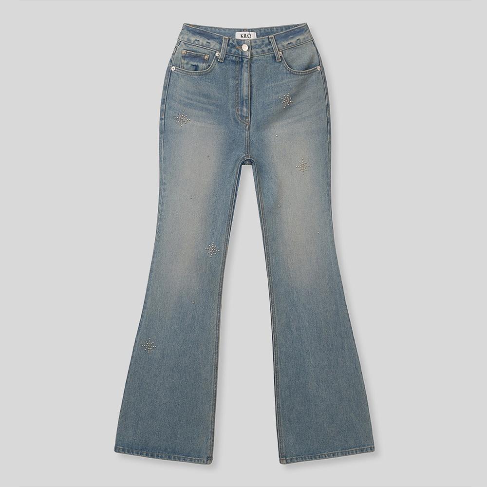 BOOT-CUT STUD JEANS (SAND BLUE)