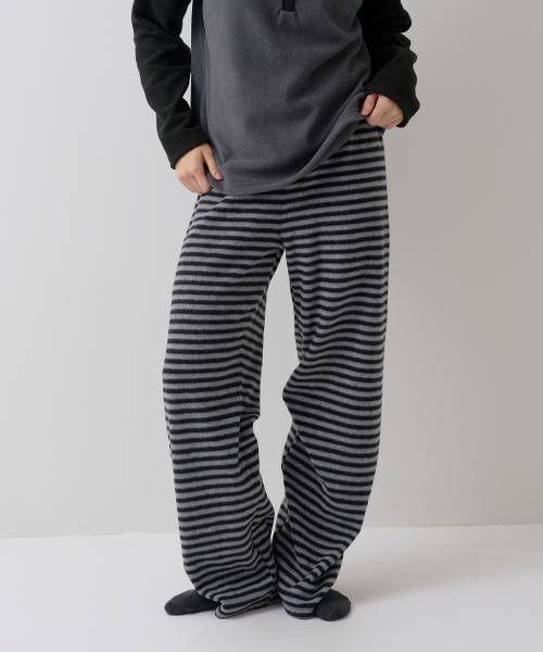 스트라이프 브러쉬 밴딩 팬츠 블랙